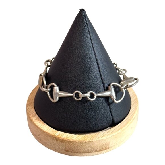 Vtg Sterling Silver 925 Modernist Horse Bit Pattern Link Bracelet 8" Equestrian - Picture 2 of 8